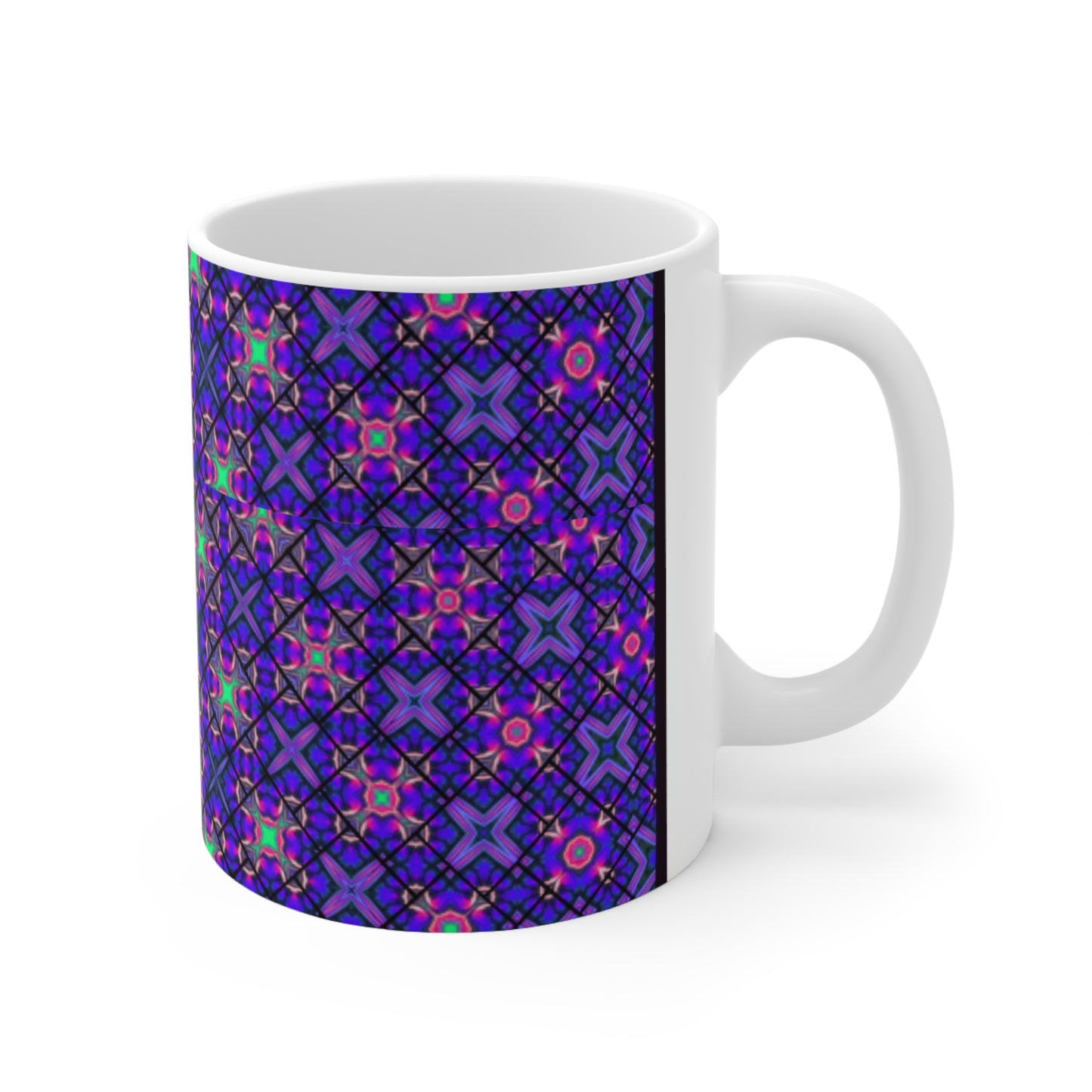 Blue, Green, and Red Plaid on white mug