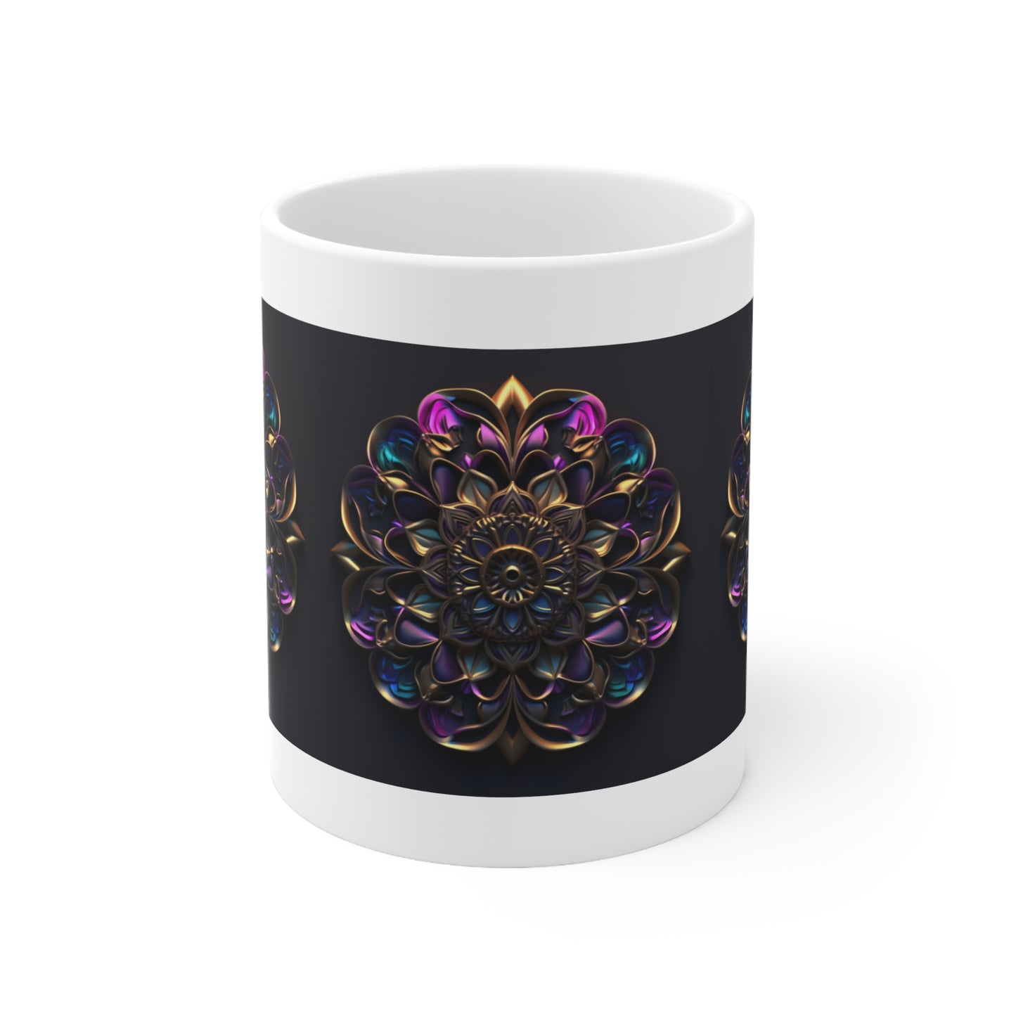Jewel Like Mandala on Black - Ceramic Mug 11oz