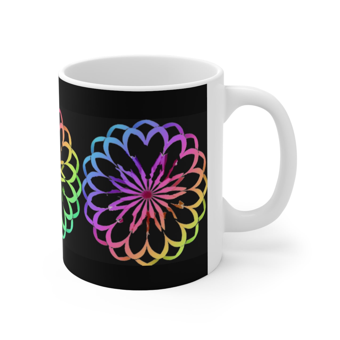 Rainbow Mandala on Black Background - Ceramic Mug 11oz