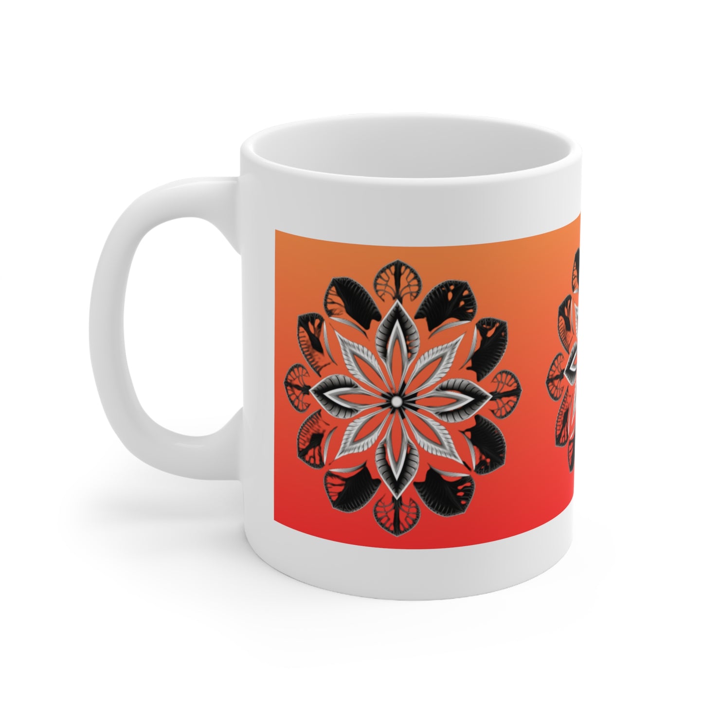 Black, White and Pink Flower - Ceramic Mug 11oz