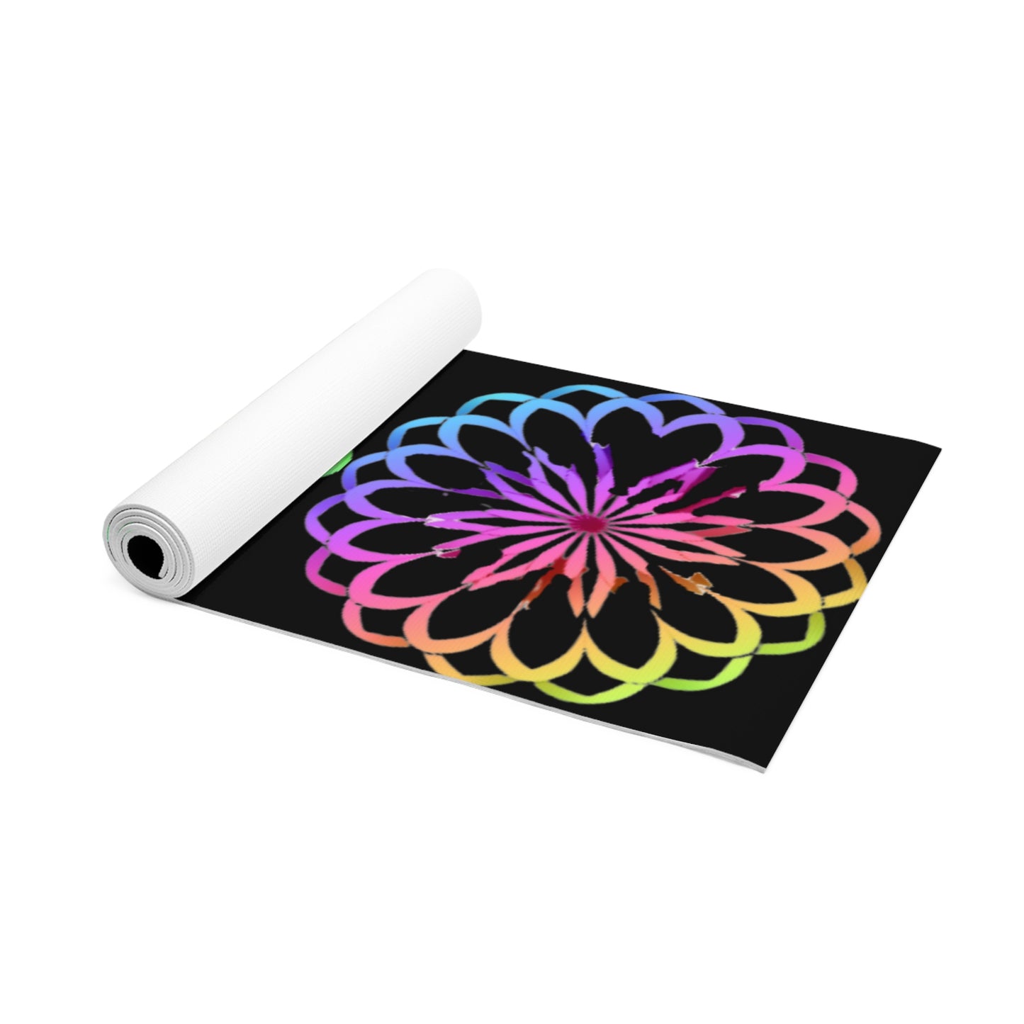 Rainbow Zinnias on a Black Foam Yoga Mat