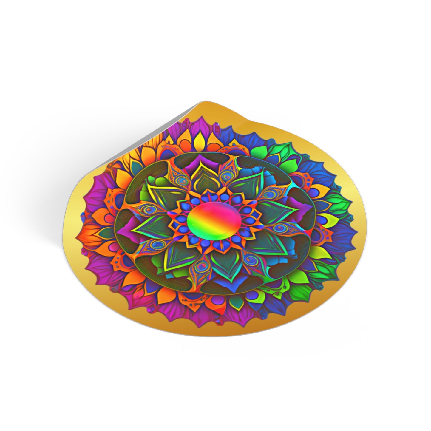 Golden Rainbow Flower - Round Vinyl Stickers