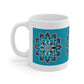 Turquoise, Black and White Flower - Ceramic Mug 11oz