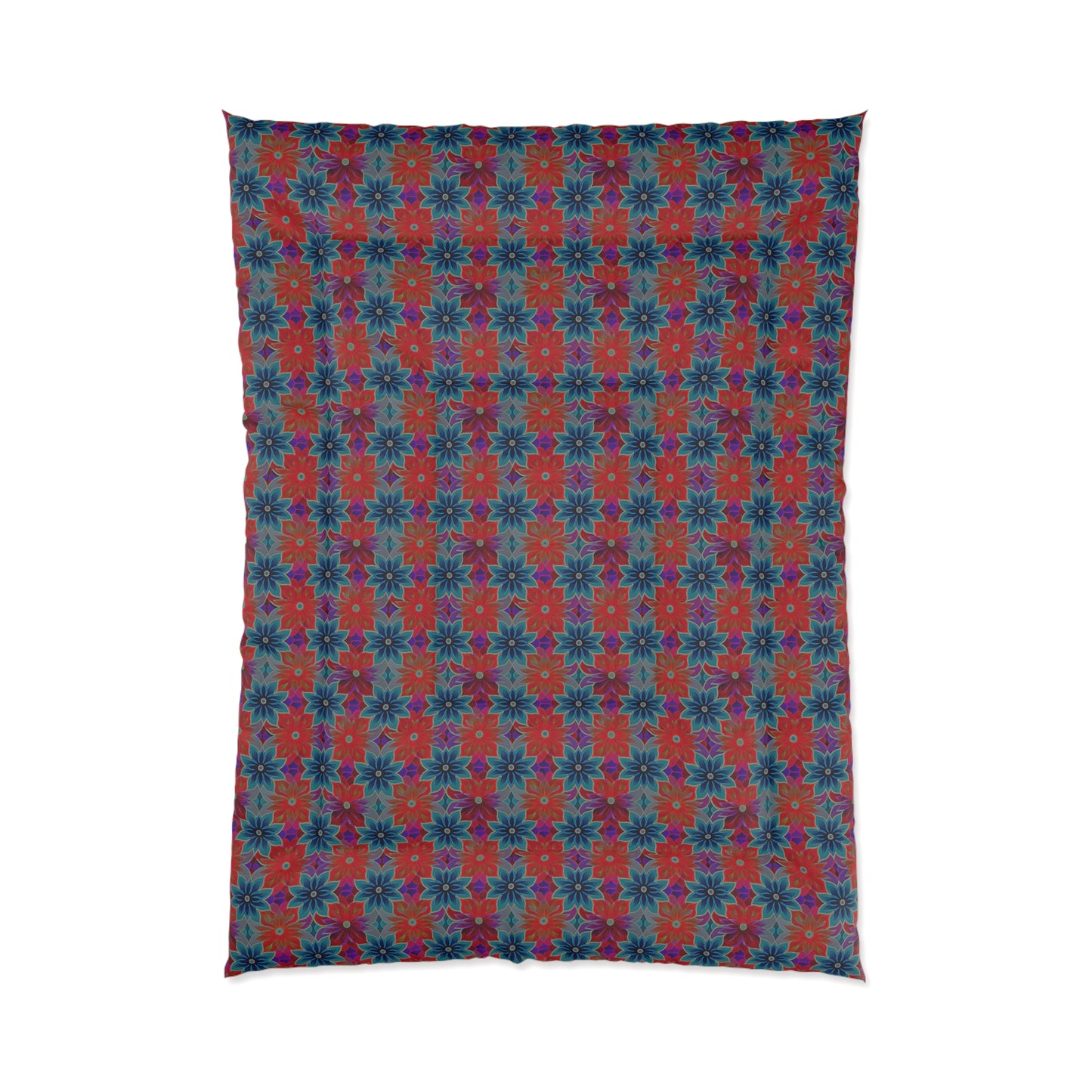 Blue and Red Flower Pattern Comforter
