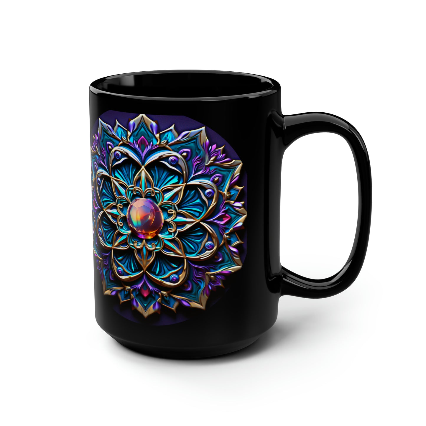 Blue Mandala on a Black Mug, 15oz