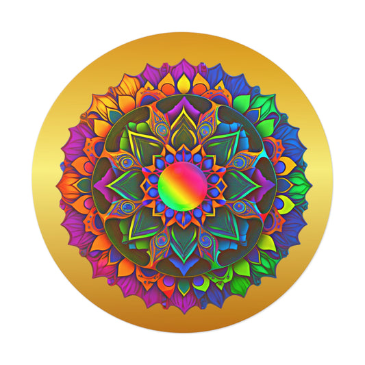 Golden Rainbow Flower - Round Vinyl Stickers