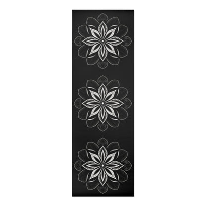 White Flower Outline on Black Foam Yoga Mat