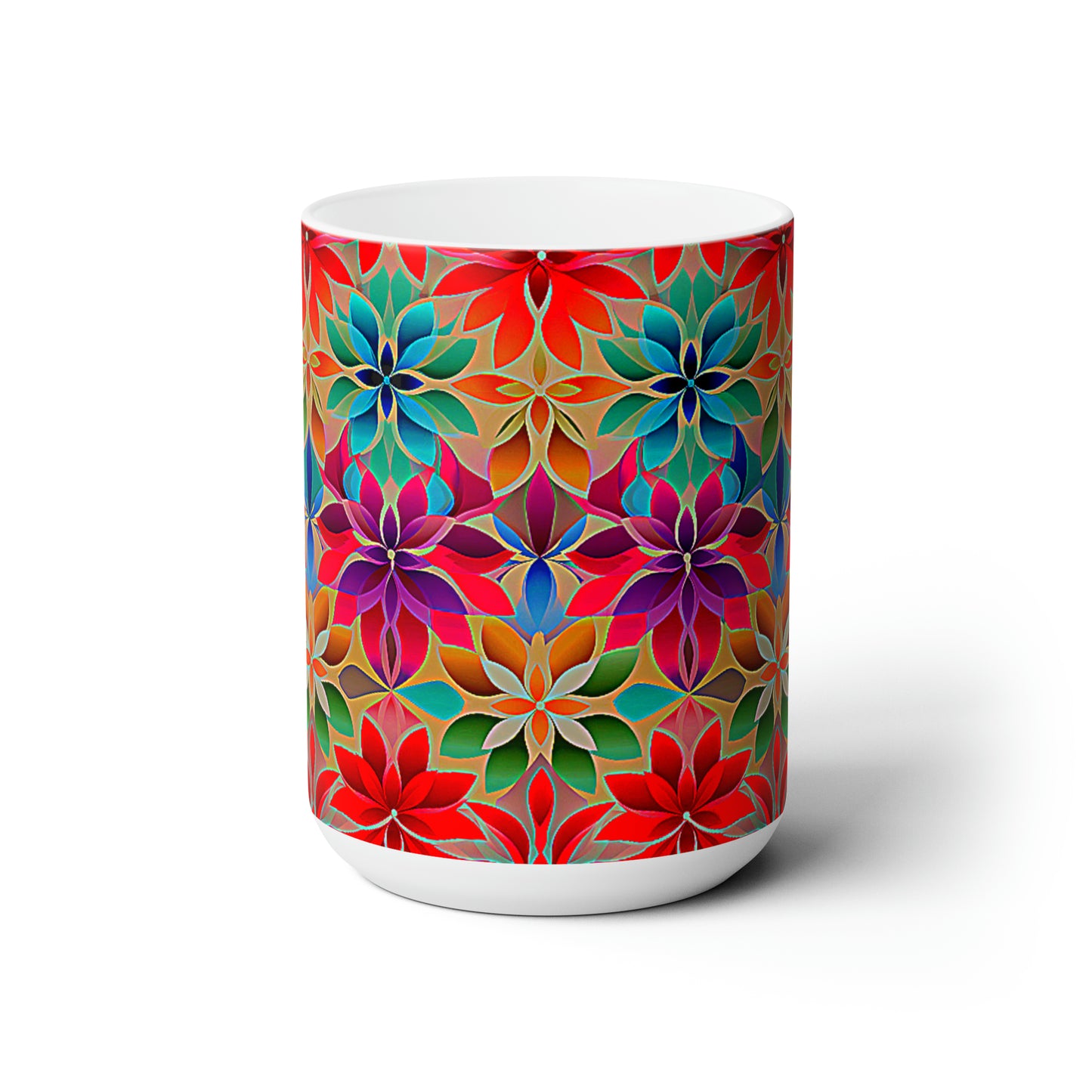 Jewel Tone Flowered Ceramic Mug 15oz