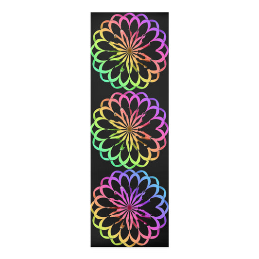 Rainbow Zinnias on a Black Foam Yoga Mat