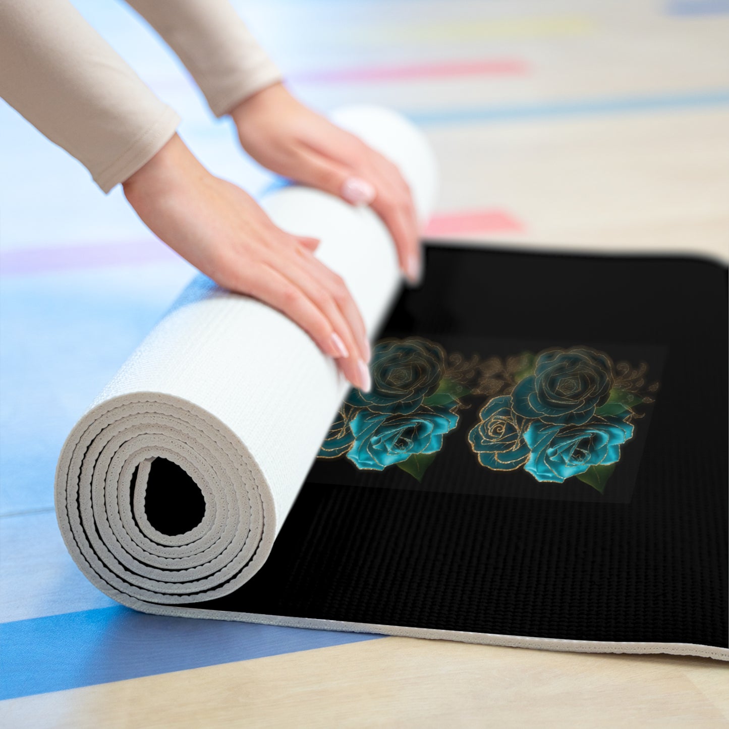 Teal Roses - Foam Yoga Mat