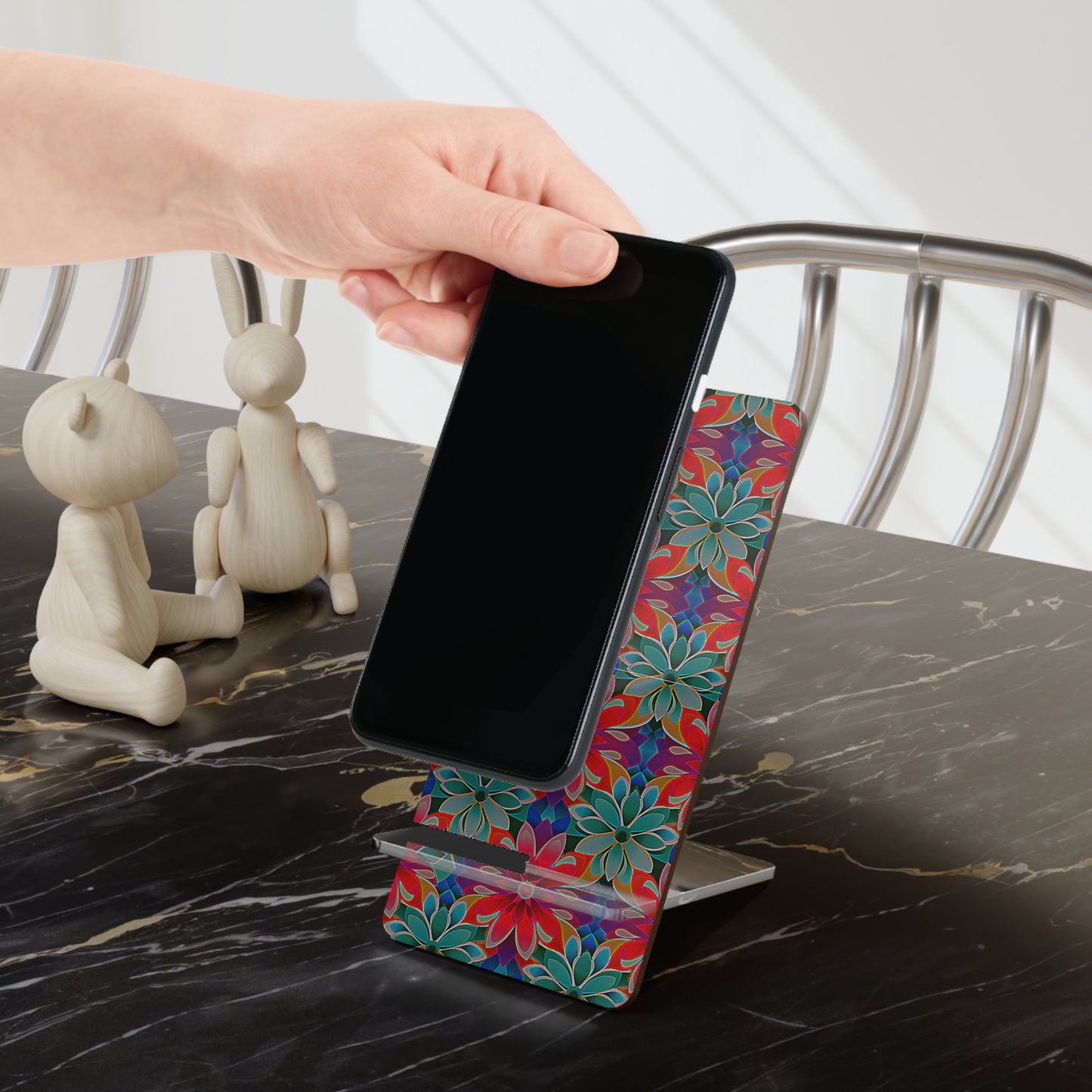 Red, Blue, and Green Mobile Display Stand for Smartphones