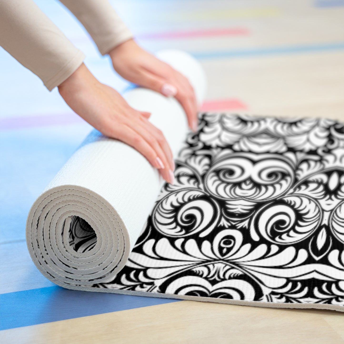 Black and White Baroque - Foam Yoga Mat