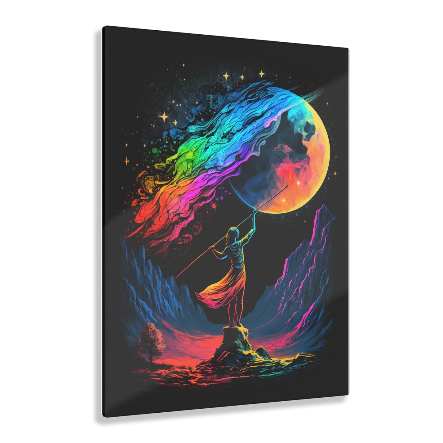 Rainbow Fairy Spearing the Moon Acrylic Prints