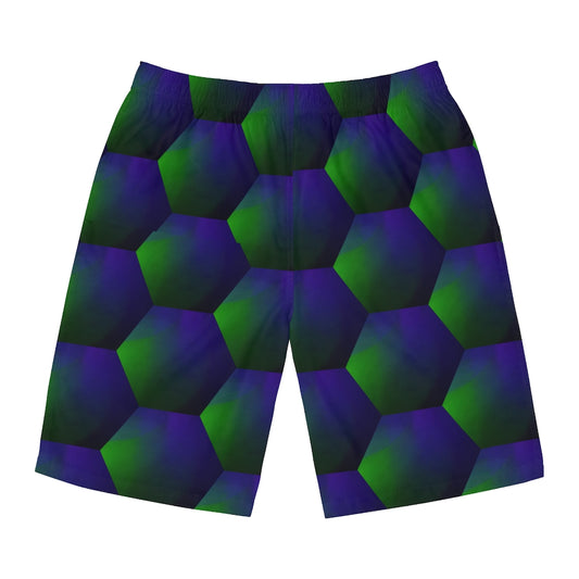 Green and Purple Hexagon - Men's Board Shorts (AOP)