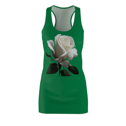 White Rose on Dark Green - Women's Cut & Sew Racerback Dress