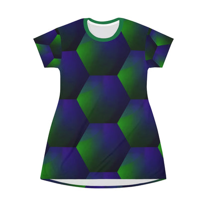 Green and Purple Hexagons - All Over Print T-Shirt Dress