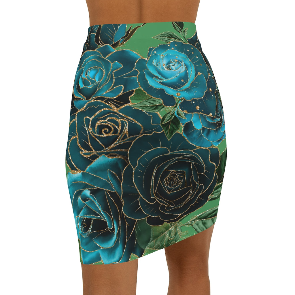 Teal Roses - Women's Mini Skirt