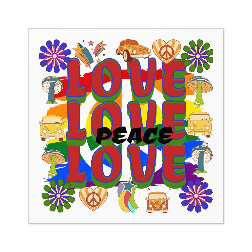 Vintage-style 60's Love and Peace - Square Stickers, Indoor\Outdoor