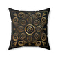 Black and Gold Circles and Diamonds Filigree Spun Polyester Square Pillow