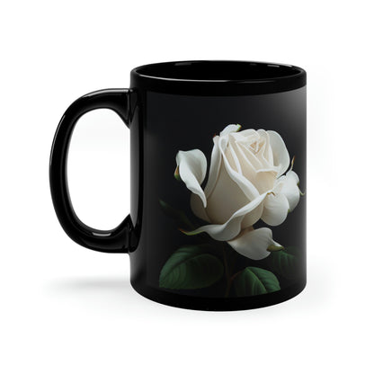 White Rose 11oz Black Mug