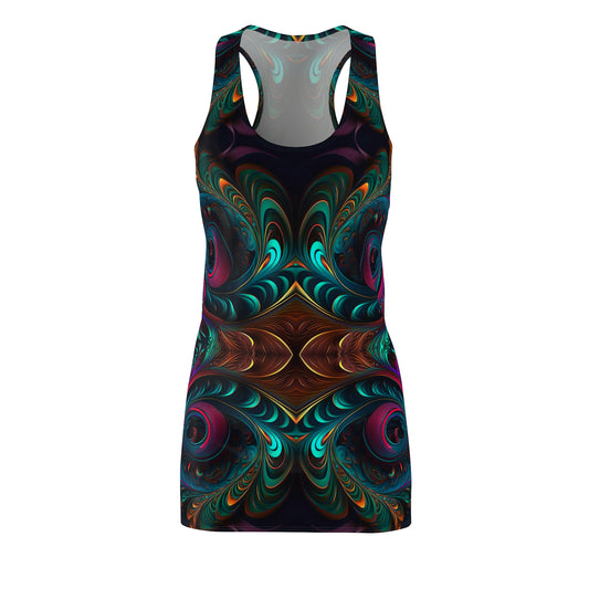 Gold and Teal Plume Racerback Dress