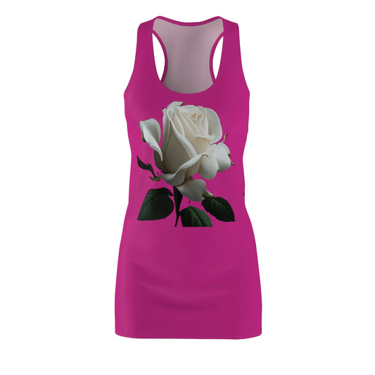White Rose on Pink - Women's Cut & Sew Racerback Dress