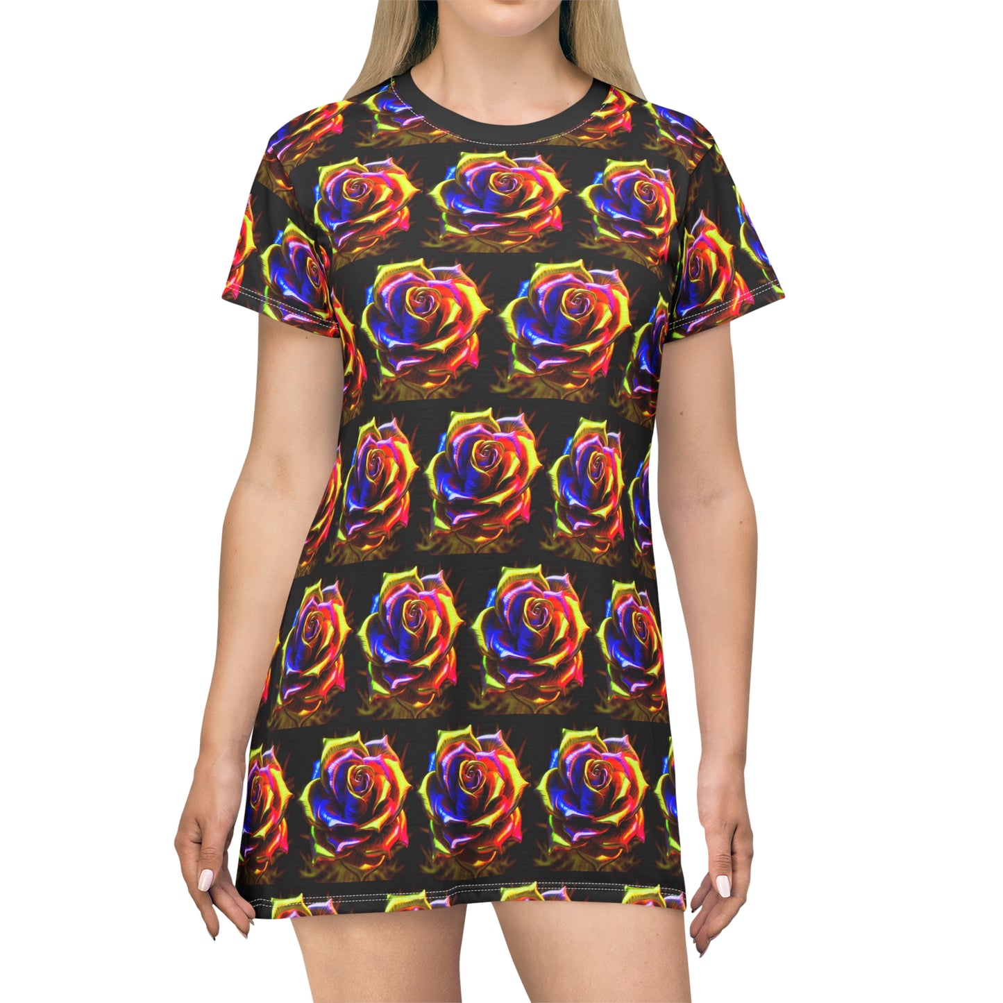 Rainbow Rose T-Shirt Dress