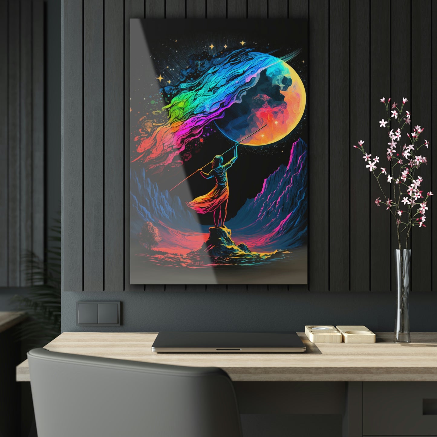 Rainbow Fairy Spearing the Moon Acrylic Prints