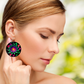 Rainbow Jeweled Flower Wooden Earrings Ethnic Style