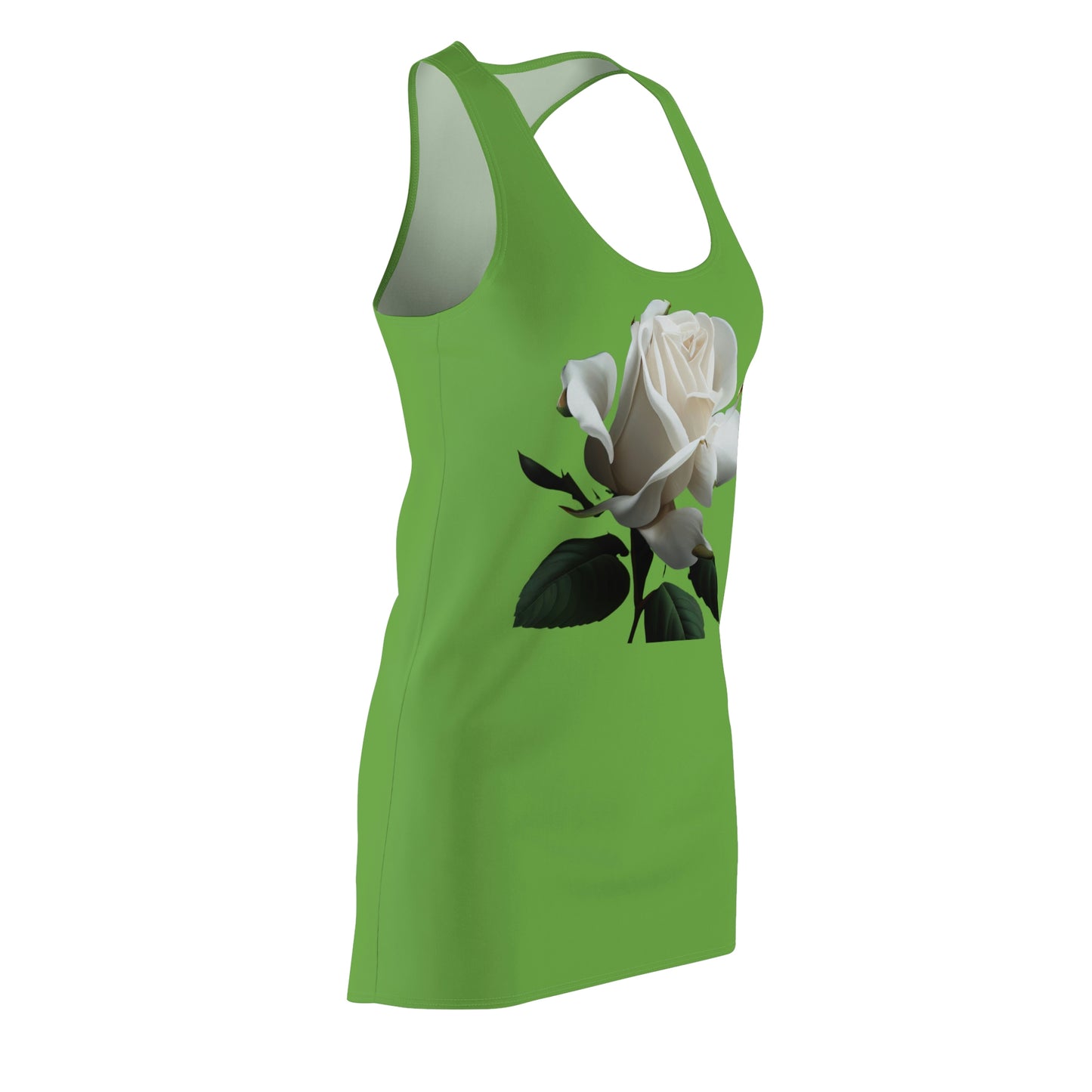 White Rose on Light Green - Women's Cut & Sew Racerback Dress