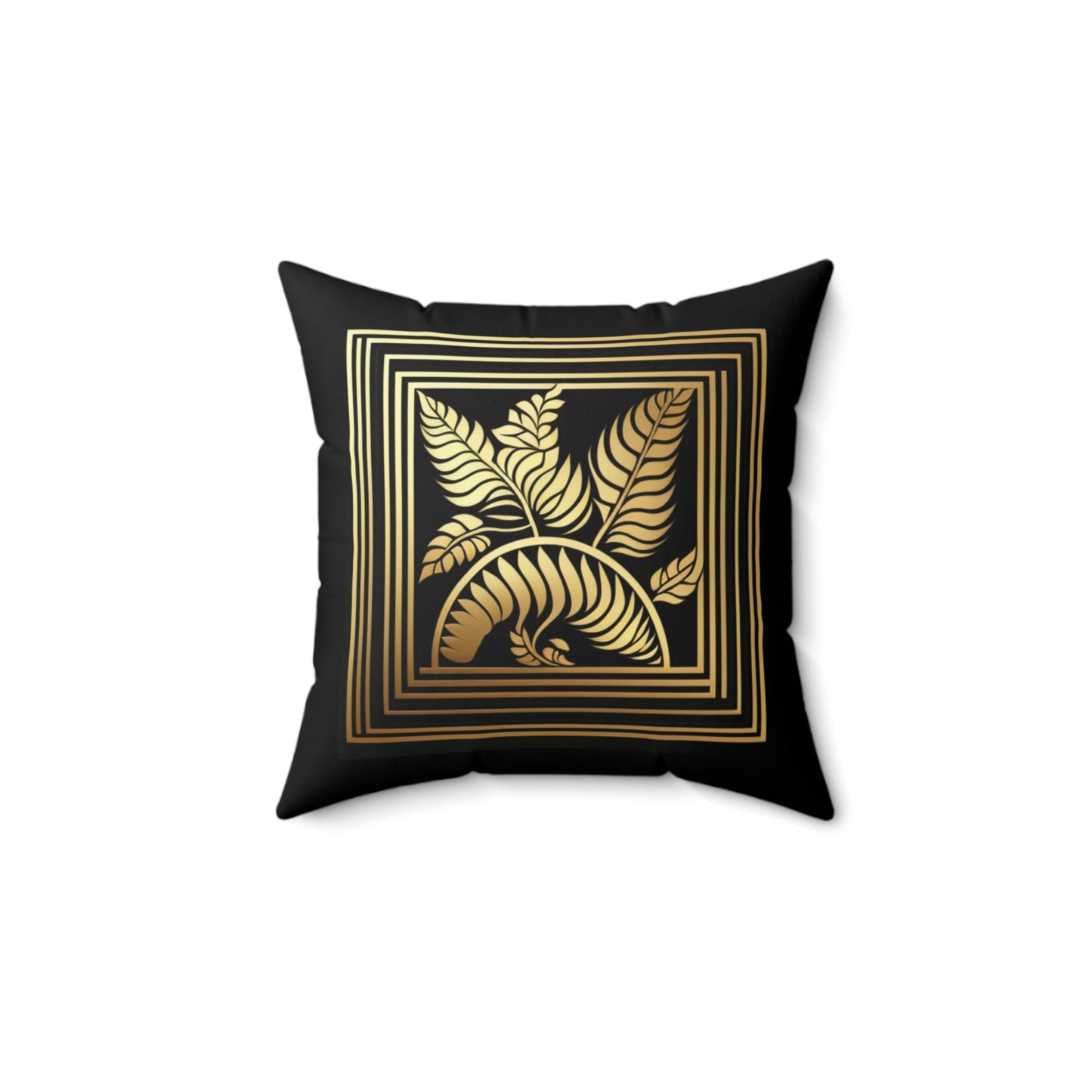 Black and Gold Leaves Spun Polyester Square Pillow
