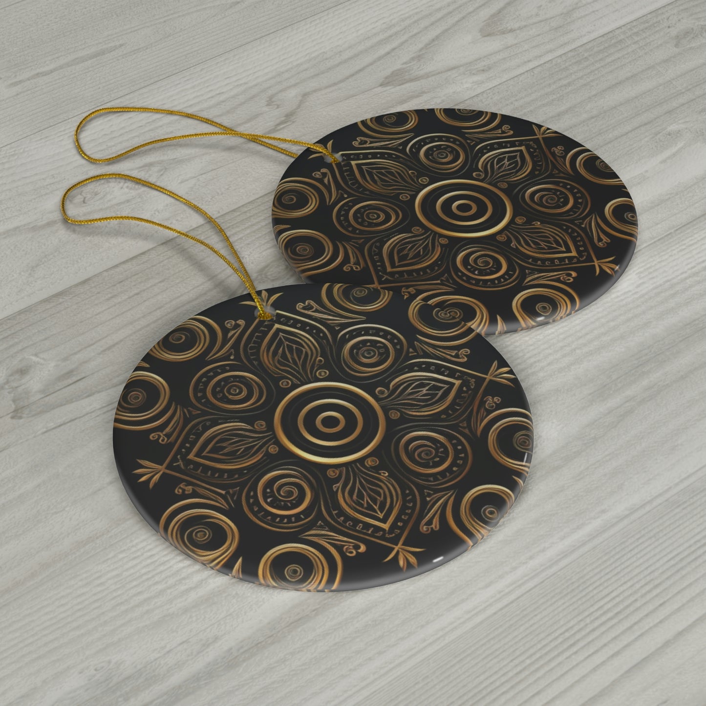 Black and Gold Circles and Diamonds Ceramic Ornament, 1-Pack
