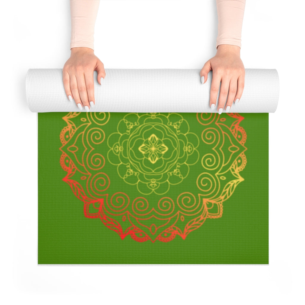Green Red and Yellow Mandala - Foam Yoga Mat