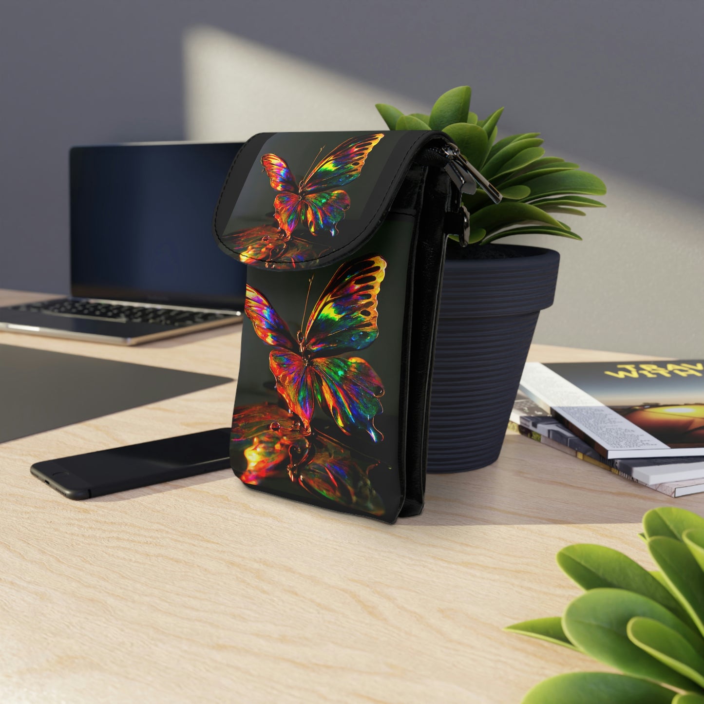 Rainbow Butterfly - Small Cell Phone Wallet