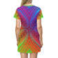 Multi-Colored Big X - All Over Print T-Shirt Dress (Swimsuit Coverup)