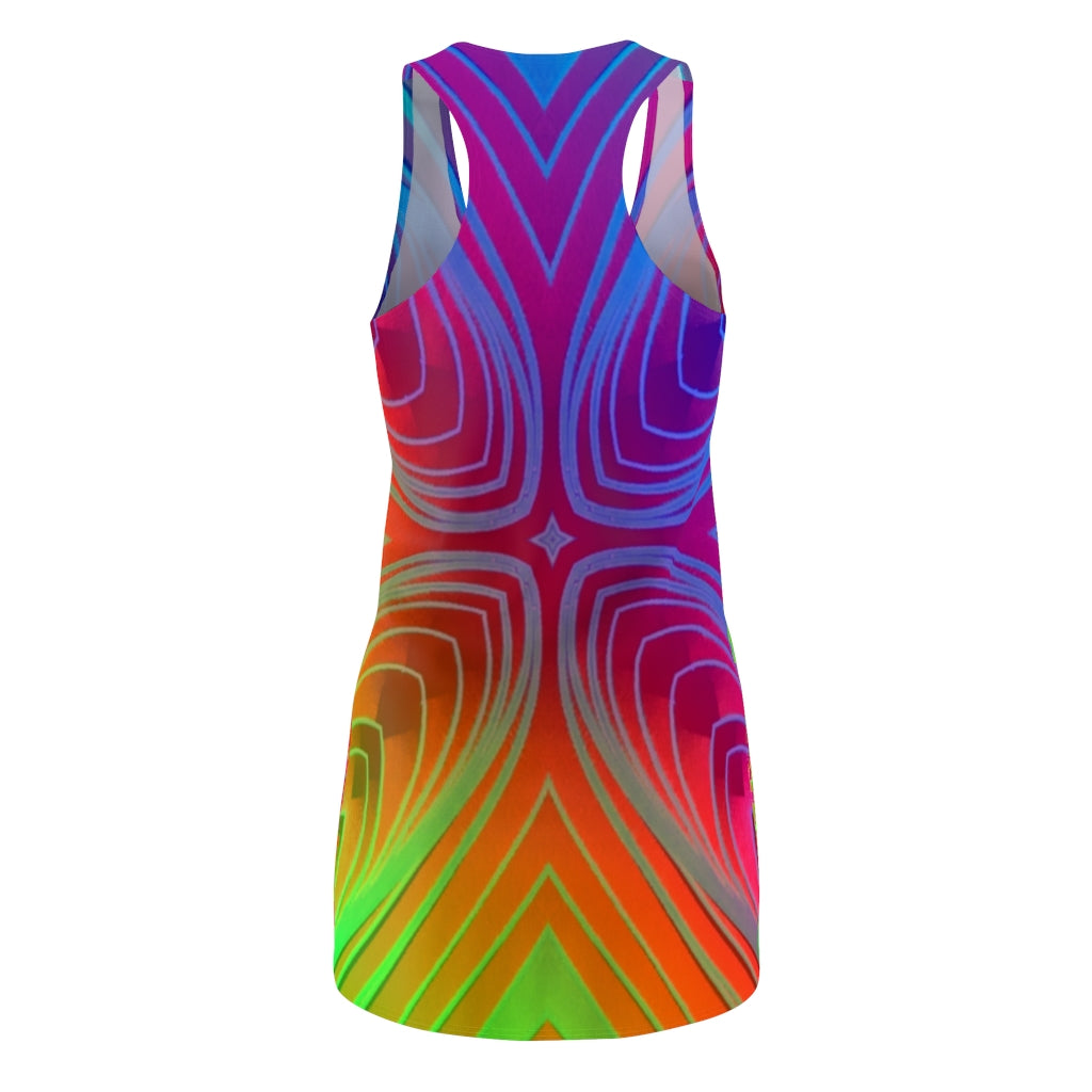 Multi-colored Big X - Swimsuit Cover-UP - Women's Cut & Sew Racerback Dress