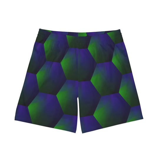Green and Purple Hexagons - Men's Elastic Beach Shorts (AOP)
