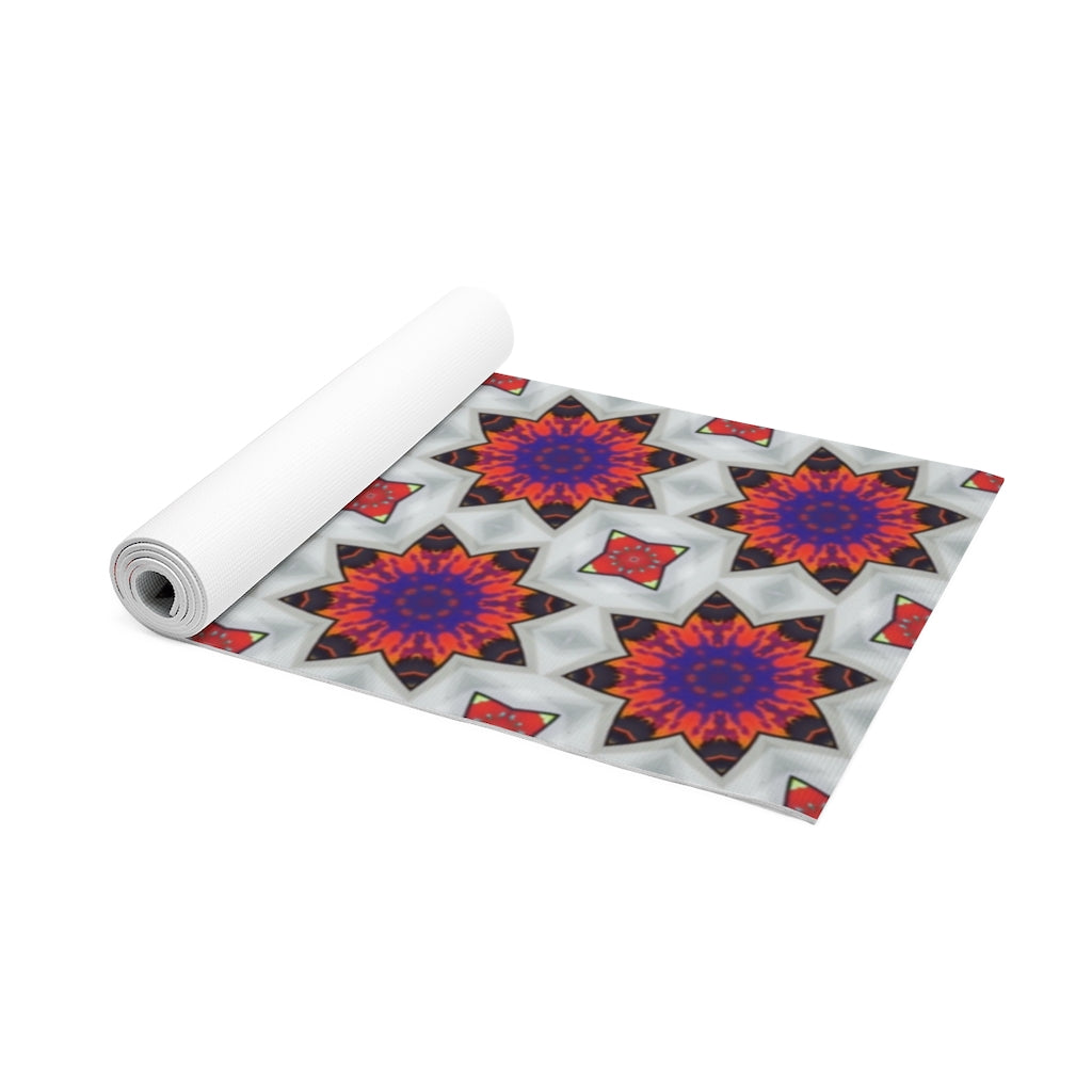 Blue and Red Flowers - Foam Yoga Mat