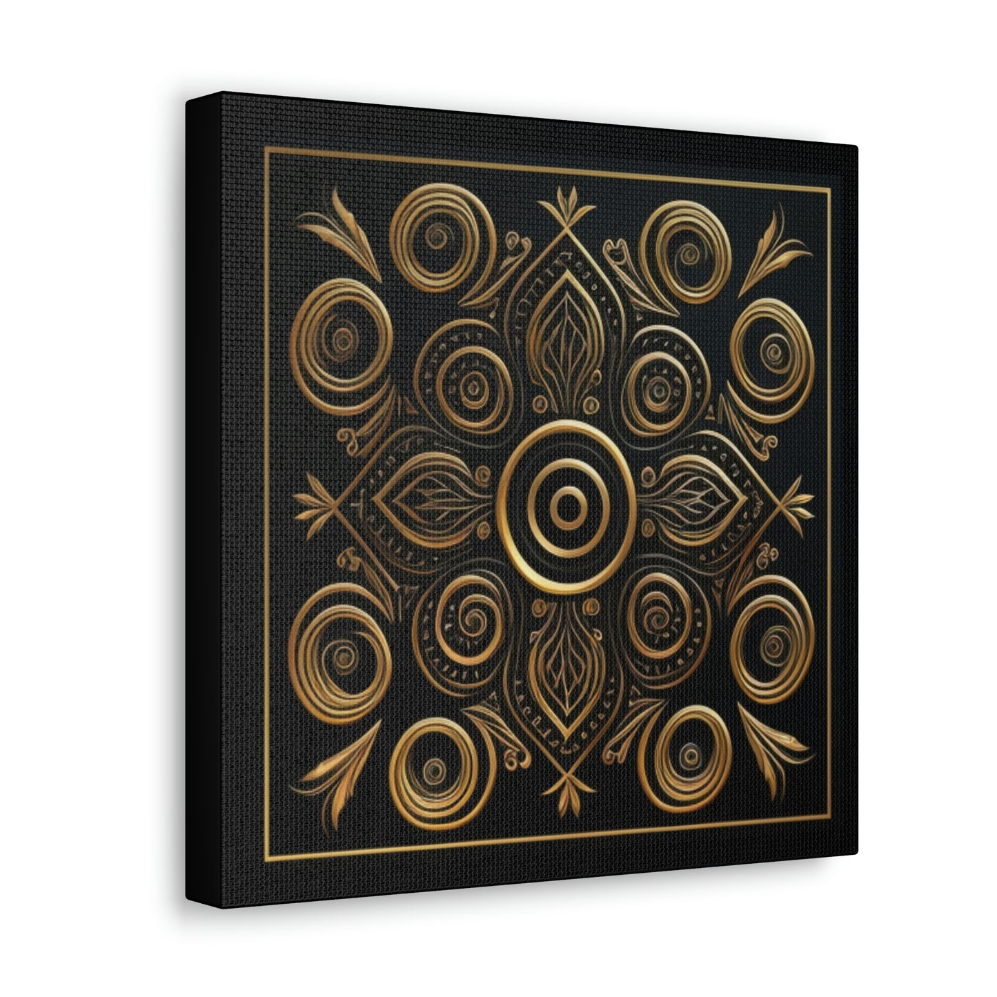 Black and Gold Circles and Diamonds Filigree Canvas Gallery Wrapped Prints