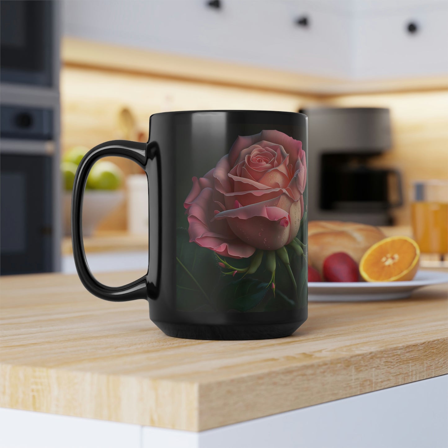 Pink Rose - Black Mug, 15oz