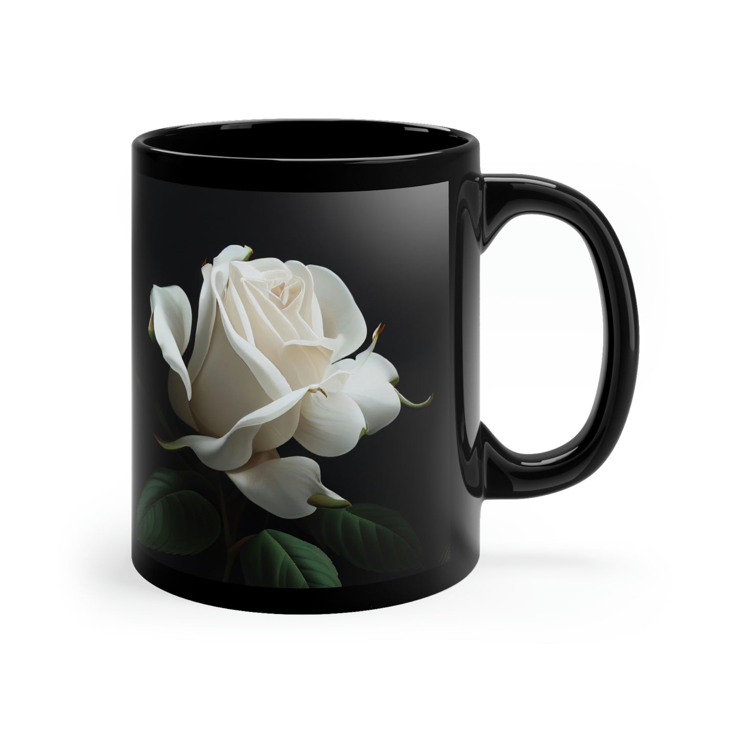 White Rose 11oz Black Mug