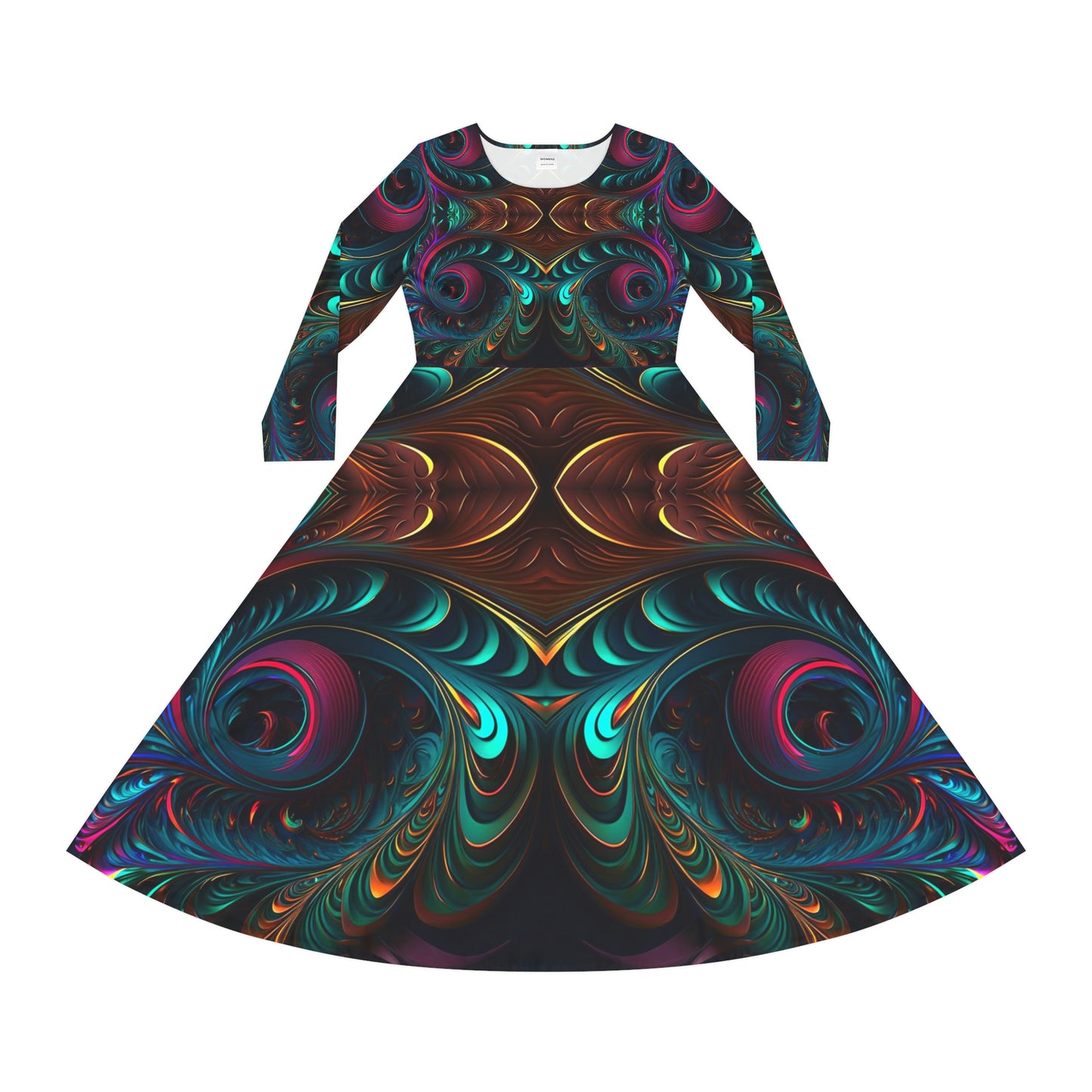 Gold, Pink, and Teal Plumes Women's Long Sleeve Dance Dress