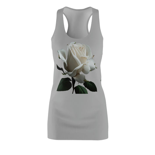 White Rose on Gray- Women's Cut & Sew Racerback Dress