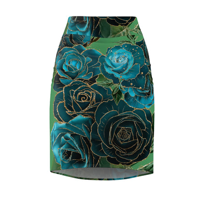 Teal Roses - Women's Pencil Skirt