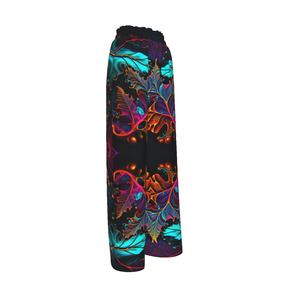 Leaves and Circles  Faux Silk Women's Wide-Leg Pants