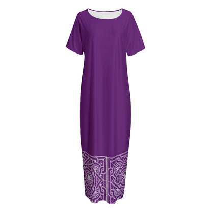Purple with White Design Long Dress