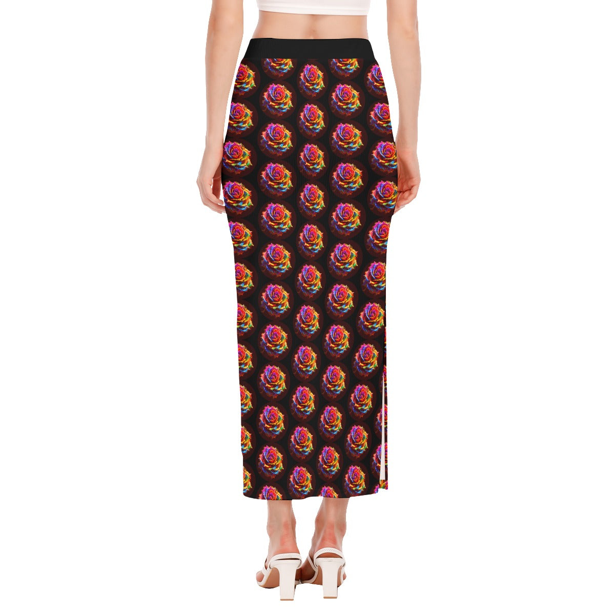Rainbow Rose Side Slit Skirt