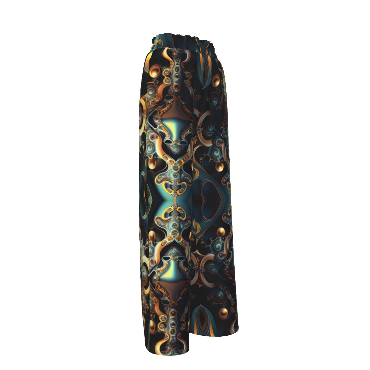 Gold and Bronze Metallic Faux Silk Women's Wide-Leg Pants