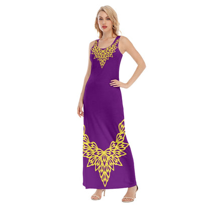Purple with Gold Design Vest Dress | Length To Ankle