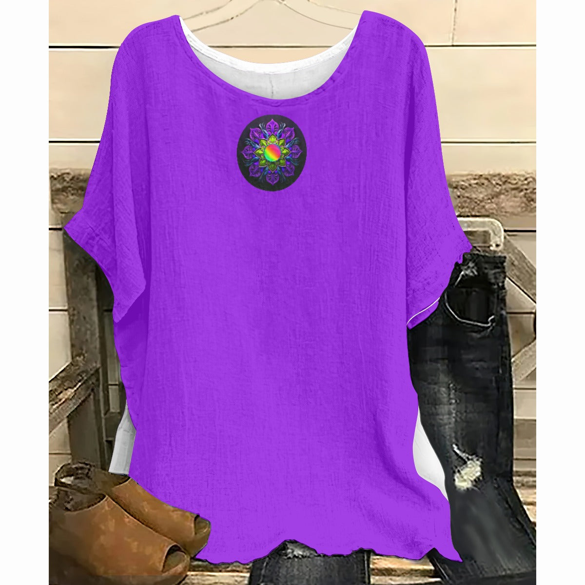 Bluish Purple T-shirt with Bat Sleeve